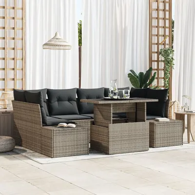 Gossi set de canapea de gradina cu 7 piese si perne gri din ratan poliester