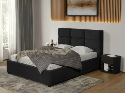 Pat tapitat Cico fix 170 x 114 C1 din piele/stofa Negru - Falcone 14 160x200