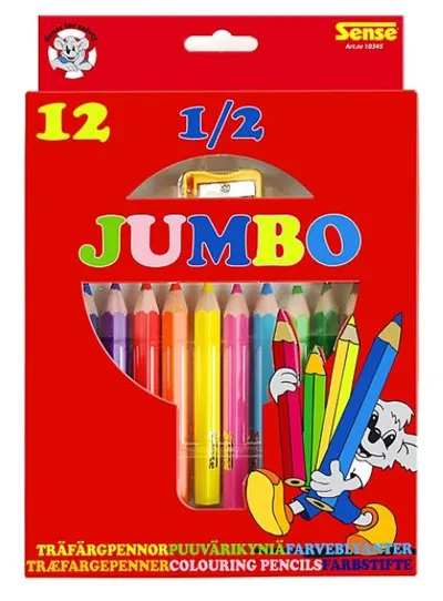 Creioane colorate cu ascutitoare Sense – 1/2 Jumbo, 12 bucati