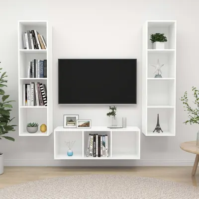 Gossi set de dulapuri tv, 3 piese, alb, lemn prelucrat