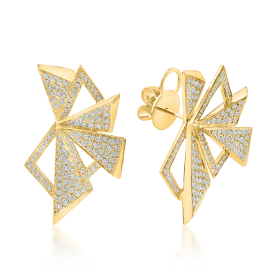 Cercei geometrici din aur galben cu diamante de 1.22ct