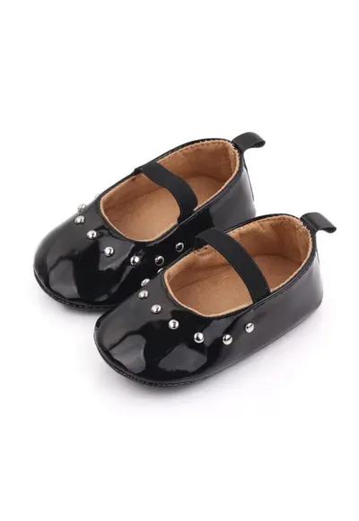 Pantofi Piele Ecologica Lacuita - Casual - Fete - Banda Elastica - Negru