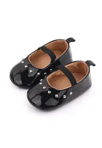 Pantofi Piele Ecologica Lacuita - Casual - Fete - Banda Elastica - Negru
