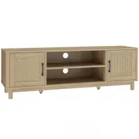 HOMCOM Comodă TV 135 cm, mobilier TV pentru televizor până la 165,1 cm cu 2 uși din ratan, 2 compartimente deschise, stejar | Aosom Romania