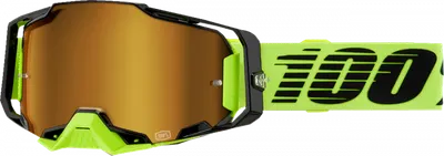 Ochelari cross atv 100% Armega Neon Yel, lentila oglinda, culoare rama negru galben neon
