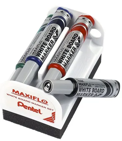 Set markere Pentel Board Maxfilo - 6.0 mm, 4 bucati + burete