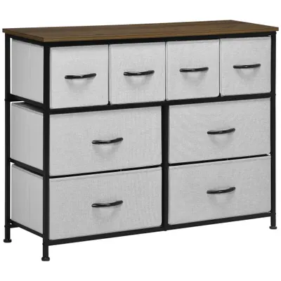 HOMCOM Comodă 8 sertare mobilier de depozitare sertar din material textil pliabil, structură din oțel negru, 100 x 30 x 78 cm | Aosom Romania