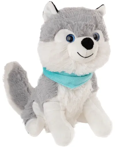 Jucărie de pluș Amek Toys - Husky cu eșarfă albastră, 29 cm