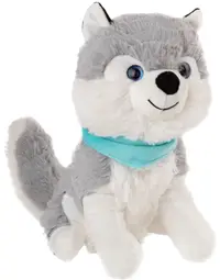 Jucărie de pluș Amek Toys - Husky cu eșarfă albastră, 29 cm