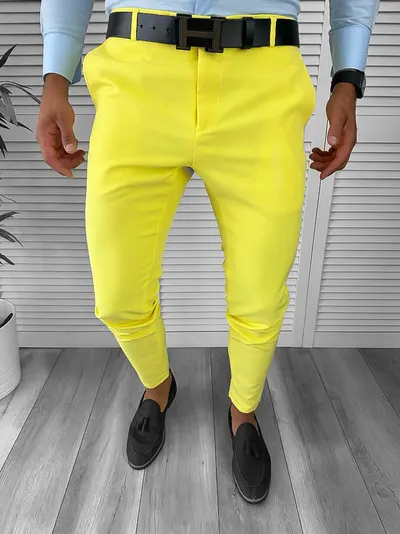 Pantaloni barbati eleganti regular fit galbeni B1734 F6 U4-1
