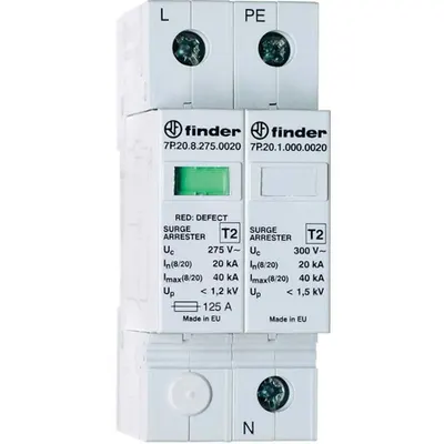 Descarcator (SPD) - C.A. (50/60Hz), Descarcator tipul 2, Monofazat (1 varistor), 20 kA (I n tipul 2), 275 V Max pentru SPD tipul 1 “Low Up”, tipul 2 (Uc) (pentru UN = 230-240 V C.A.) tipul 3
