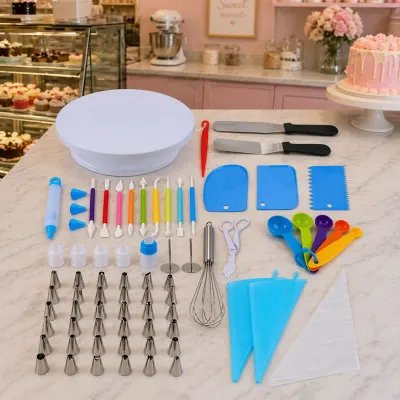 Set cofetarie decorat tort profesional, 66 piese cu sabloane pentru ornarea/decorarea prajiturilor