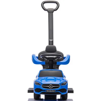 Masinuta de impins cu maner Chipolino Mercedes Benz C-Class Blue cu bara de siguranta, suport pentru picioare, spatiu depozitare, volan cu sunete, greutate admisa 25 kg