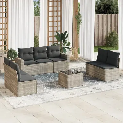 Gossi set mobilier de gradina cu perne, 8 piese gri deschis poliratan