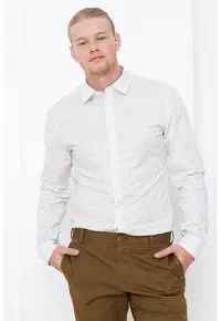 Camasa cu maneci lungi si model monograma - Alb/Kaki