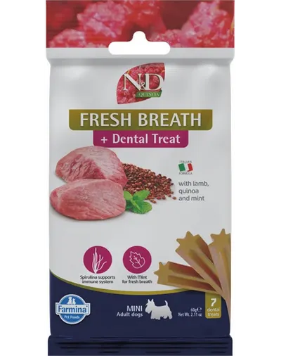 FARMINA N&D Quinoa Dental Treat Fresh breath Mini 60 g recompense dentare, caine talie mica