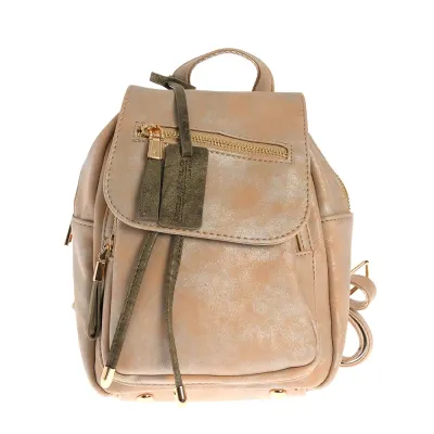 Rucsac elegant din piele ecologica bej cu fermoare aurii