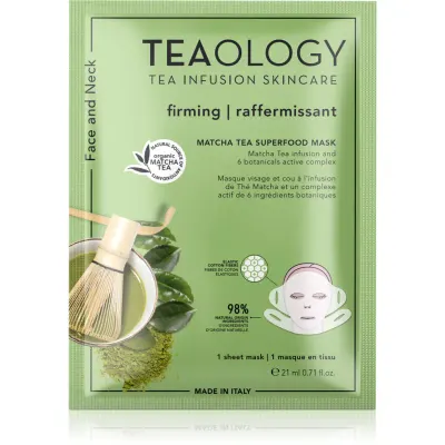 Teaology Matcha Tea Superfood Mask mască textilă pentru contururile faciale, cu efect de fermitate cu matcha 1 buc