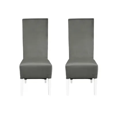 Set 2 scaune living VANESSA, picioare lemn alb, stofa gri deschis, 47x60x110 cm