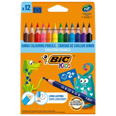 Creioane color, 12culori, 140mm, triunghiulare, Bic Evolution