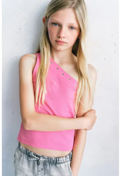 Top crop asimetric - Roz pastel