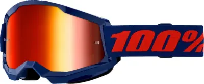 Ochelari cross atv 100% Strata 2, lentila oglinda rosie, culoare rama albastru marin