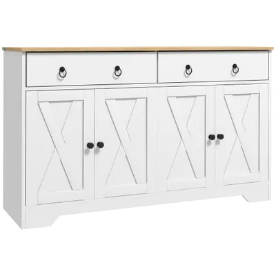 HOMCOM Bufet mobilier de depozitare dulap de bucătărie stil rustic 2 sertare și 2 dulapuri rafturi la înălțimi reglabile alb | Aosom Romania