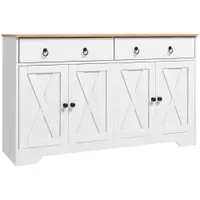 HOMCOM Bufet mobilier de depozitare dulap de bucătărie stil rustic 2 sertare și 2 dulapuri rafturi la înălțimi reglabile alb | Aosom Romania