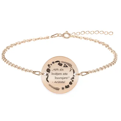Courage - Bratara personalizata "90% din invatare este incurajare" din argint 925 placat cu aur roz