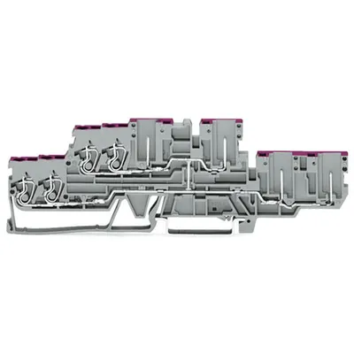 4-conductor/4-pin, double-deck carrier terminal block; 4-conductor/4-pin through terminal block; L; internal commoning; conductor entry with violet marking; for DIN-rail 35 x 15 and 35 x 7.5; 2.5 mm²; CAGE CLAMP®; 2,50 mm²; gray