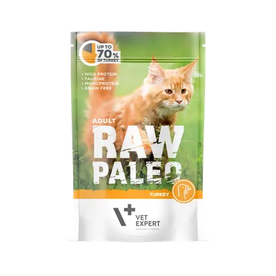 Hrana umeda pentru pisici, RAW PALEO CAT, adult, carne de curcan, 100 g