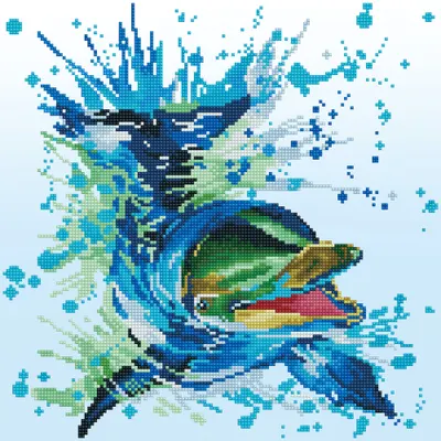 Tablou cu diamante -Delfinul Flipper, 40 x 40 cm