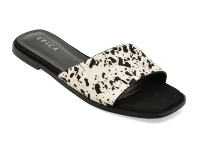 Papuci EPICA alb-negru, HF1479, din piele naturala