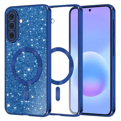 Husa MagSafe pentru Samsung Galaxy A57 5G, Techsuit, Luxury Glitter, Albastra Inchis