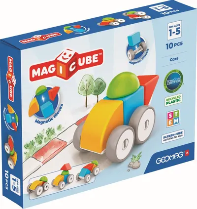 Constructor magnetic Geomag - Magicube, mașinuțe, 10 piese