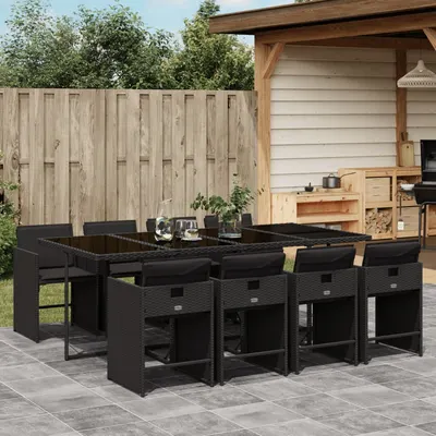 Gossi set mobilier de gradina cu perne, 9 piese, negru, poliratan