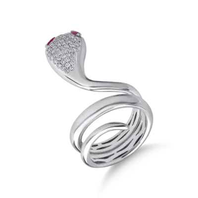 Inel sarpe din aur alb cu rubine marquise de 0.5ct si diamante de 0.5ct