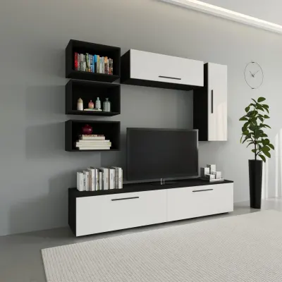 Living Kos V14, Negru/Alb Lucios, MDF, L 190 cm