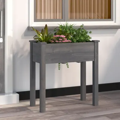 Gossi jardiniera cu captuseala, gri, 71x37x76 cm, lemn masiv de brad