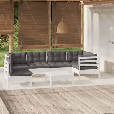 Gossi set mobilier de gradina cu perne, 7 piese, alb, lemn de pin