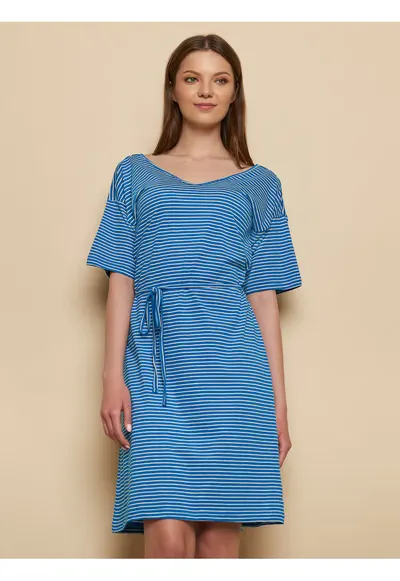 Rochie din bumbac organic cu dungi si maneci cazute