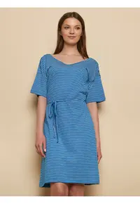 Rochie din bumbac organic cu dungi si maneci cazute -
