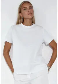 Tricou dama - simplu - alb - bumbac si elastan