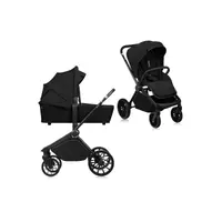 Carucior 2 in 1, Lionelo, Mika Plus, Cadru din aluminiu, Cu landou intarit si salteluta moale, Reversibil, Cu sistem de ventilatie 3D, Cu accesorii, Pana la 22 kg, Conform cu EN1888-1 EN1888-2, EN1466, Negru