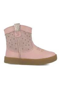 Ghete de piele si material textil cu fermoar - Roz pal
