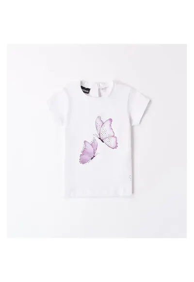 Tricou cu imprimeu fluture pentru fete - 0.8208 - Alb/Mov