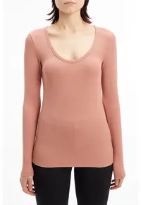 Bluza striata cu decolteu adanc - Roz prafuit