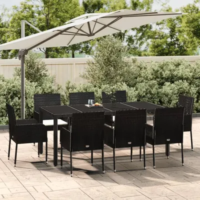 Gossi set mobilier de gradina cu perne, 9 piese, negru, poliratan