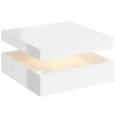 HOMCOM Masă de centru cu LED RGB 7 culori alb lucios cu depozitare deschisă și telecomandă 78x78x40 cm | Aosom Romania