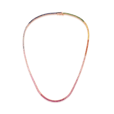 Colier tennis din aur roz cu safire multicolore de 7.6ct